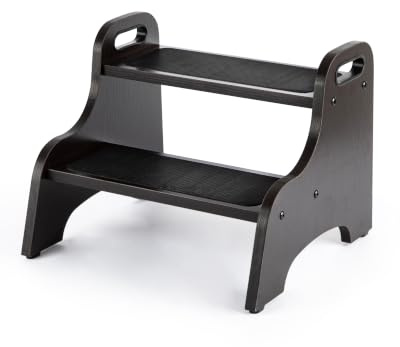 StrongTek Wooden 2 Step Stool, 350 lb Capacity, Non-Slip, Espresso