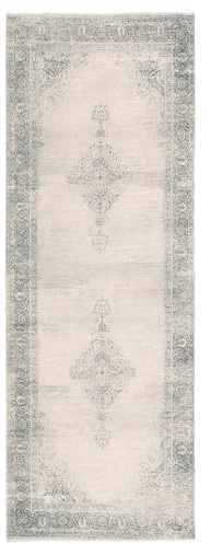 TESSO LIVING Kelim Vintage Teppich Wohnzimmer Creme 80 X 195 cm - Moderner Kurzflor Teppich - Super Soft