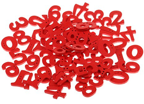 Easnea 100 botones de números de madera para coser artesanías para niños, álbumes de recortes educativos, 14 x 25 mm, rojo y rojo