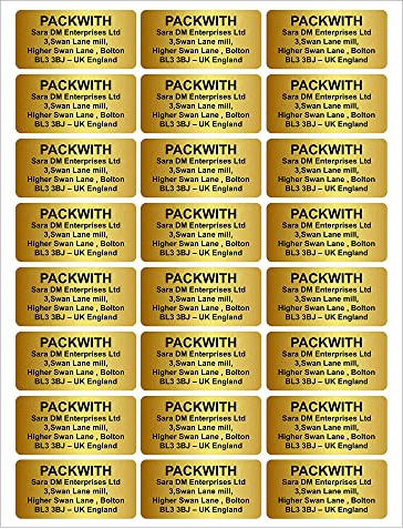 Gold Personalised Address Labels 24 Labels Per Sheet A4 (64 x 33 mm) Address Labels Stickers Personalised A4 Business Stickers for Envelopes, Parcel Bags & Return Address Packwith®