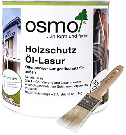 OSMO Holzschutz Öl-Lasur. 2,5l + Flächenstreicher Pinsel von Pfahler (905 Patina transparent)