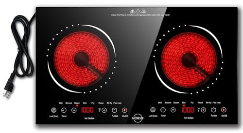 Hobsir 2 Burner Electric Cooktop 110V with Plug, Total 2000W Shared Power, Electric Stove Top with 8 Function & 8 Power, Two Burner Kitchen Cooktop with Timer & Child Safety Lock, for RV Camping
