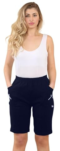 AR Paris Fashions® Ladies Cherry Berry Shorts - Women Plain 1/2 Length Stretch Fit Pull On Elasticated Waist Summer Hot Pants Short (Navy, 18)