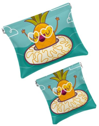 Funny Pineapple with Lifebuoy Pocket Cosmetic Bag, Waterproof Squeeze Makeup Bag No Zipper Self-Closing, Portable Mini Travel Storage for Headphones Jewelry