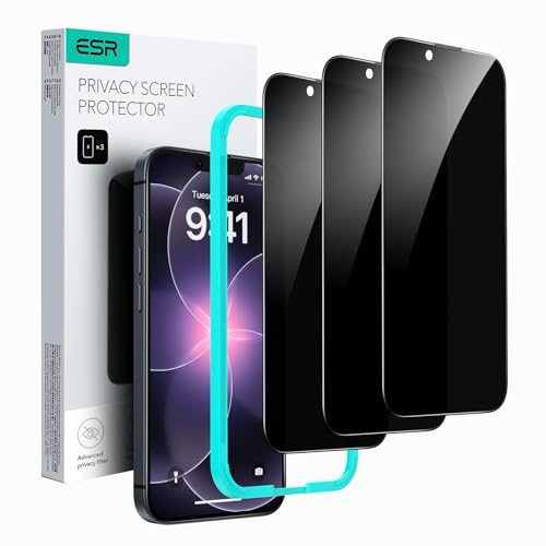 ESR Pellicola Vetro Privacy per iPhone 17e/16e/14/13/13 Pro, Bordi curvi, Telaio per l’installazione, Compatibili con le custodie, Protezioni per lo Schermo, 3 Pezzi