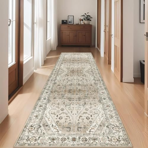 Cekene Distressed Carpet Runners for Hallways Non-Slip 65x240cm Soft Touch Kitchen Runner Rug Washable Low Pile Entryway Runner Mat Long Floor Carpet Rug for Entrance Bedroom Laundry Room