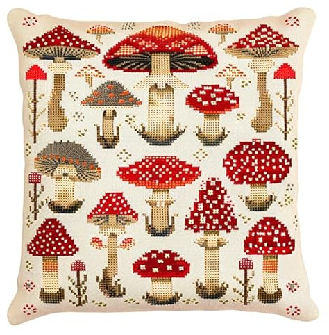kitphoenix Latch Hook Kit Cushion Latch Hook Kit Mushroom DIY Pillow Materials Package 43cmX43cm DIY Hooks Knitted Embroidered Carpet Pillow Embroidery Latch Hook Carpet Kit