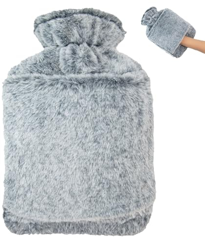 OBSGUMU Wärmflasche mit Bezug – 2L Auslaufsicher Wärmeflasche Groß mit Kängurutasche, Weichem Flauschig Wärmflaschen, Kuschelig Bettflasche, Hot Water Bottle für Kinder & Erwachsene (Blau)