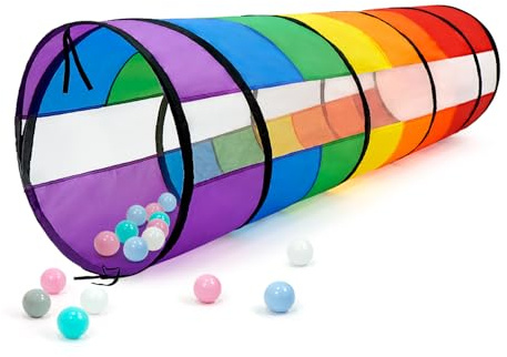 Kids Play Tunnel for Toddlers, Large 21 Colorful Rainbow Pop Up Crawl Through Tunnel Tent for Baby or Pet with Breathable Mesh, Indoor & Outdoor Kids Tunnel for Babies, Cat, Dog, Pets.