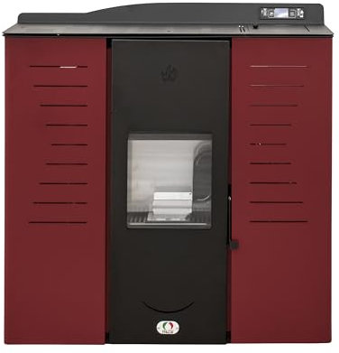 STUFE A PELLET ITALIA Italia 22 KW | Hydro-Pelletöfen für Heizung und Warmwasser Effizienz 90% Heizt 140m² Slim-Design Autonomie 16 Std. Programmierbar 5 Kräfte 24M Garantie Rot