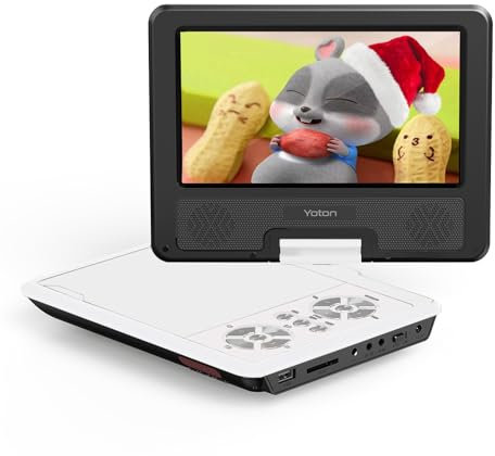 Yoton 9.5 Portable DVD Player with 7.5 HD Swivel Screen for Car and Kids, 4-6 Hours Working time with Built-in Battery, Headphone/AV-IN/AV-OUT/USB/SD Card [Not Support Blu-ray] (White)