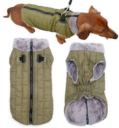 JoyDaog Cappottino per cani in caldo pile con imbracatura resistente Buitl con anello a D, giacca impermeabile per cuccioli di piccola taglia, gilet per cani per l'inverno freddo, verde, S