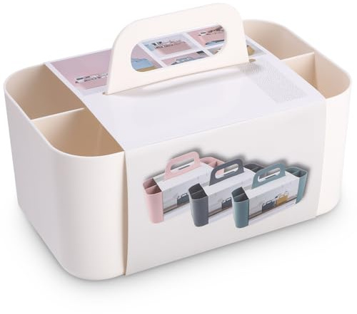 Mehrzweck Korb Organizer,Tragbarer Stapelbarer Kunststoffkorb mit Griff,Reinigungskorb, Bastelkorb,Schreibtischkorb,Bathroom Organizer,Aufbewahrung für Kunst und Make-up (Weiß)