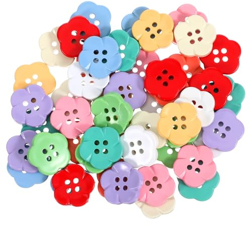50PCS 11/16 Flower Buttons Bulk Colorful Cute Buttons, PE Flower Button for Crafts Sewing Clothes Accessories DIY Scrapbooking Decoration(0.68× 0.14 Inches, 10 Colors, 5 PCS/Color)