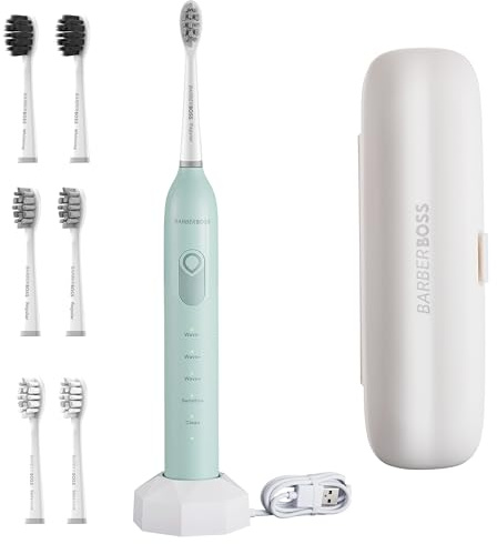 BarberBoss Electric Toothbrush – Revolutionary Oscillating & Vibrating Technology, 6 Premium Brush Heads, 45-Day Battery Life, Travel-Friendly, IPX7 Waterproof, Smart Timer