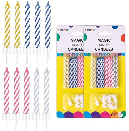Magic Relighting Birthday Candles, 20 Pieces Cake Candles, Funny Candles for Birthday, Party, Christmas, Celebration (2 Packs)