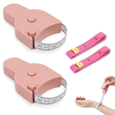 4 Pcs Body Measuring Tape, Waist Measuring Tapes, 60 Inch/150cm, Self-Tightening Body Fat Measuring Tape Set with Push Button Lock for Tailors, Sewing, Fitness, Accurate Body Measurements, Pink