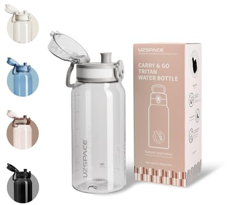 UZSPACE Bottiglia d'acqua da 600 ml, bottiglia d'acqua per bambini, senza BPA, a prova di perdita, apertura con un clic, borraccia per bambini con manico per scuola, bicicletta, corsa (grigio selce)