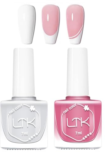 Nail Polish Set - 2Pcs Quick Dry Nail Polish Pink & White Nail Varnish - 2 In 1 Simple Long Lasting Pink White Oil-Based Formula Nail Polish - Nail Manicure DIY at Home - No Need Cure