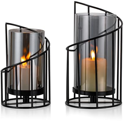 Staymoment Windlicht Schwarz Deko Modern: 2er Set Kerzenständer Metall Windlicht Outdoor Kerzenhalter Tischdeko Wohnzimmer Badezimmer Garten Windlichter Draußen und Drinnen für Stumpenkerze
