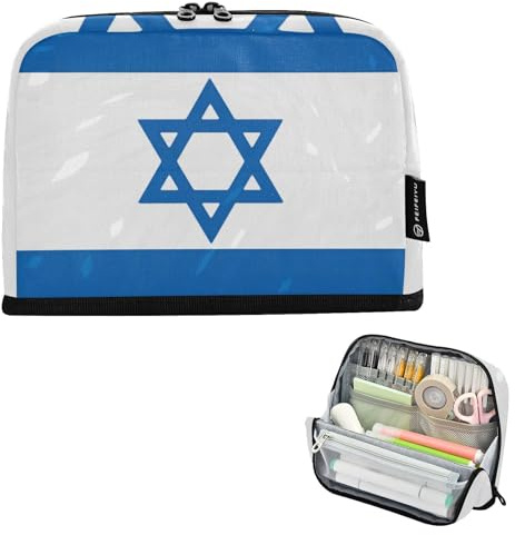 voucong Federmäppchen, großes Fassungsvermögen, für Herren, College-Flagge von Israel, Blau