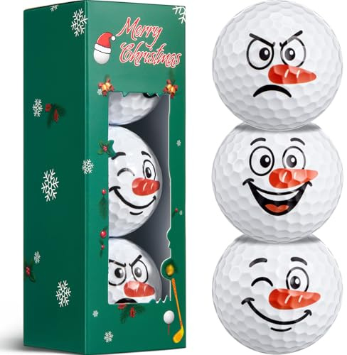 BBTO Juego de 3 Pelotas de Golf Navideñas Divertidas con Caja Regalo Original para Cumpleaños Golfistas Aficionados al Golf Amigos Familiares Compañeros(Muñeco de Nieve)