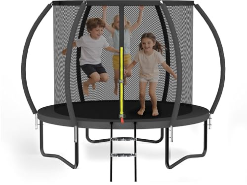 Nattork Outdoor Trampoline 8FT 12FT 14FT with Net and Ladder, Stable Frame Construction, Pumpkin Design, Recreational Trampoline for Adults, Max. Load 150 Kg