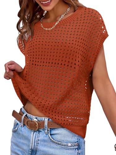 Magritta Womens Summer Tops Oversized T Shirts Crochet Cap Sleeve Jumpers Sweater Cute Beach Cover Ups Vacation Clothes