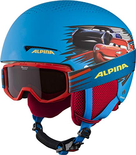 Alpina ZUPO Disney Set - Hochwertiges, Sicheres & Exklusives Disney Set aus Skibrille & Skihelm Für Kinder, Cars, 48-52 cm