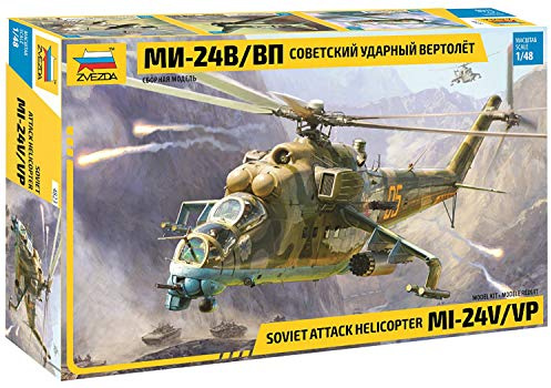 Zvezda 530004823 1:48 MIL Mi-24V/VP(HIND) Combat Helicopter, modellbyggsats, plastbyggsats, sats för montering, detaljerad kopia
