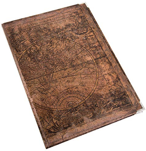 XXL-Notizbuch Weltkarte mit Metallecken, DIN A4: Tagebuch, Blanko Note Book, Journal für Notizen, Kunstleder Einband, Hardcover, 164 leere Seiten, Geschenk Vintage, Terminplaner, Reisetagebuch