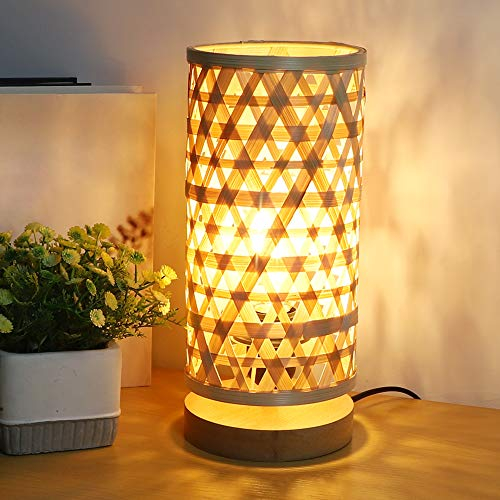 Depuley Modern LED Tischlampe Rund aus Bambus und Holz, Dekorative Nature Tischleuchte mit E27-Fassung max. 60 Watt, Nachtlicht Leselampe für Schalfzimmer Kinderzimmer, Glühbirne enthalten…