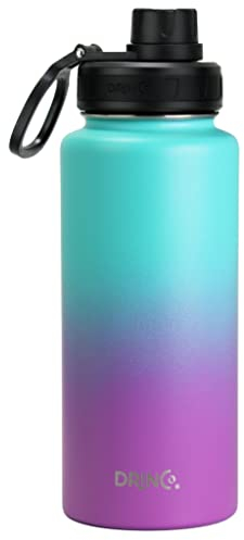 DRINCO Stainless Steel Water Bottle Spout Lid Vacuum Insulated Double Wall Water Bottle Wide Mouth (40oz 32oz 22oz 18oz 14oz) Leak Proof Keeps Cold or Hot (32 oz, 32oz Ombre Fuchsia Teal)