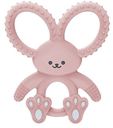 Dr. Brown's Flexees Teether, Pink Bunny, Soft 100% Silicone Baby Teether, BPA Free, 3m+, 1 Pack
