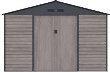 Vente-unique - Gartenhaus aus Metall, verzinkter Stahl, Holzoptik, Grau, 13,12 m²