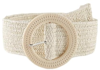 QIUMING 1 Uds. Cinturón trenzado de paja para mujer, cinturón tejido de paja de PP de verano, cinturón ancho elástico para playa, vestido bohemio, cinturón decorativo para vacaciones