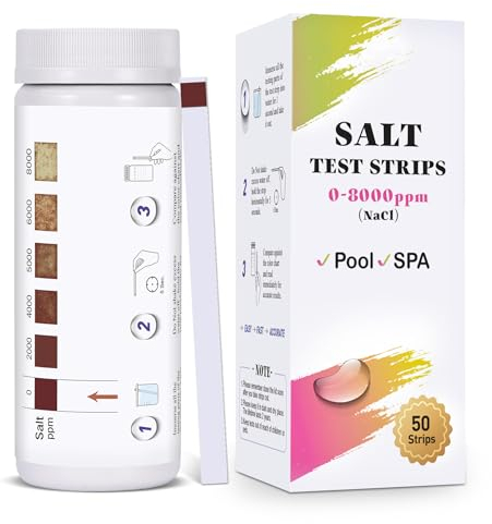 Pool Salzgehalt Messen für Salzwasser Pool: 50 Stück Pool Teststreifen für Salzwasser Pool Einfach Messen Salzgehalt 0-8000ppm für Whirlpool Poolwasser