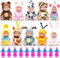 TESIN 10 Pcs Mini Baby Dolls,4 Inch Realistic Baby Toy Dolls,Tiny Reborn Baby with Animal Clothes Cute Lifelike Baby Doll Gifts Set with 10 Pcs Nursing Bottles for Kids Boys Girls Toddlers Xmas Gift