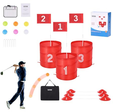 VEVOR Jeu de Golf d'arrière-Cour, Parcours de Golf à 3 Trous, Jeux d'entraînement de Golf au Seau, Jeu de Golf d'extérieur Portable pour Famille, Adulte, Enfant, pour pelouse, Cour, Parc, Plage