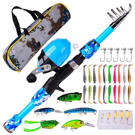 Kit de canne à pêche pour adolescent - Canne à pêche pour enfants - Canne à pêche pour enfants - Canne à pêche pour enfants - Kit de démarrage avec leurre à moulinet - Canne à pêche pour enfants