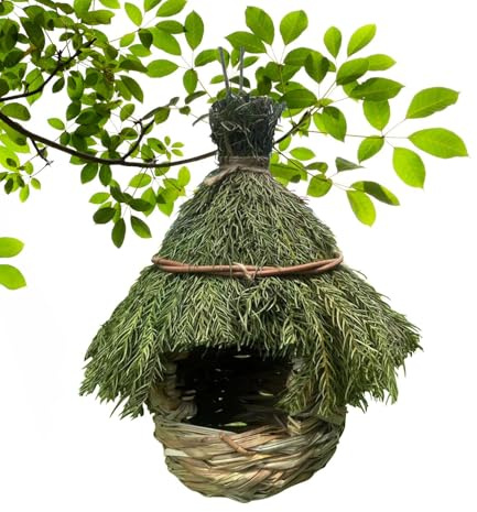 Nido per uccelli in erba, casa per passeri, fringuello naturale e canarino, 20 x 20 x 30 cm, casetta per uccelli ecologici, realizzata con rami e viti, per uccelli selvatici e decorazioni da giardino