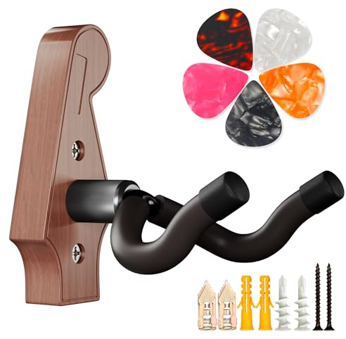 DIDA Support mural pour guitare – Support mural en forme de U pour guitare avec 5 médiators de guitare, support mural pour guitare acoustique, guitare électrique, banjo, basse, mandoline (style