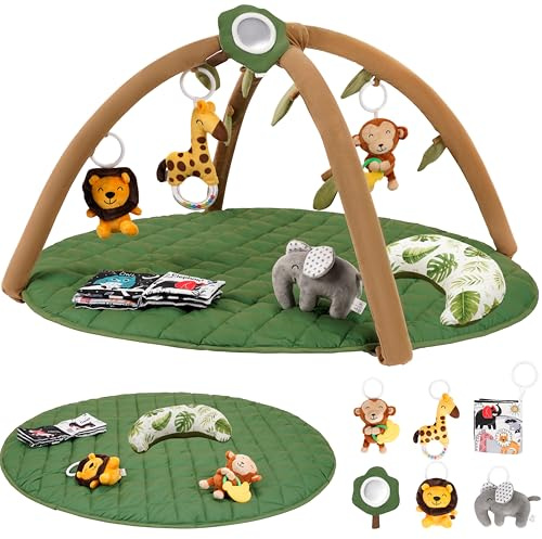 Nomady Kids - Gimnasio de Actividades con Alfombra Acolchada Jungla con 6 Juguetes y Almohada - Bebes