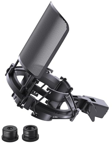 AT2020 Microphone Shock Mount with Metal Pop Filter, [Custom Built for audio technica Mic] Anti-Vibration Suspension Shockmount Holder Clip Compatible with AT2020USB+ AT2035 ATR2050 AT3035 AT3060
