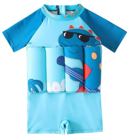 Trajes de Baño Flotante Flotador Bebe Bañador Niños Manga Corta Trajes de Baño de Una Pieza Impresión de Dibujos Animados Flotabilidad Ajustable Secado Rápido Traje de Entrenamiento