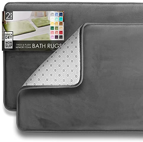 Clara Clark Memory Foam Bath Mat Tappeto da Bagno Ultra Morbido Antiscivolo e Assorbente, Grigio, 2 Piece-17 x 24/20 x 32, 2 unità
