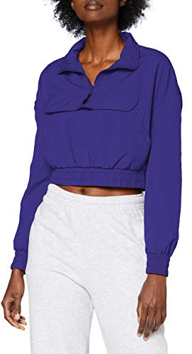 Urban Classics Dam cropped crinkle nylon dragover jacka vindjacka, Blåvirlande, XS