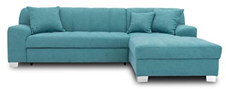 DOMO. collection Ecksofa Capri, Sofa in L-Form, Longchair rechts mit Schlaffunktion, Couch, Polsterecke, Eckcouch, Schlafsofa 239 x 152 x 75 cm (BxTxH), türkis