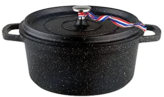 KAMBERG Cocotte, Diametro 16 cm Rotonda Nera, Fusione di Alluminio, Rivestimento Effetto Pietra, Compatibile con Tutti i Piani Cottura, Incluso Quello a Induzione, Senza PFOA