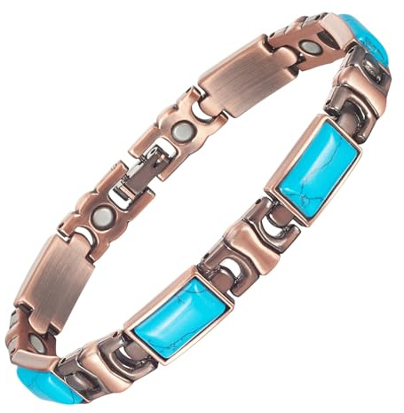 YINOX Pulsera magnética de cobre con piedra turquesa para mujer, regalo de moda, pulsera magnética para mujer (18.5 cm), 18.5 cm, Cobre